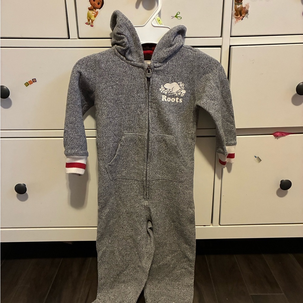 Roots Kids Charcoal Hooded Footie